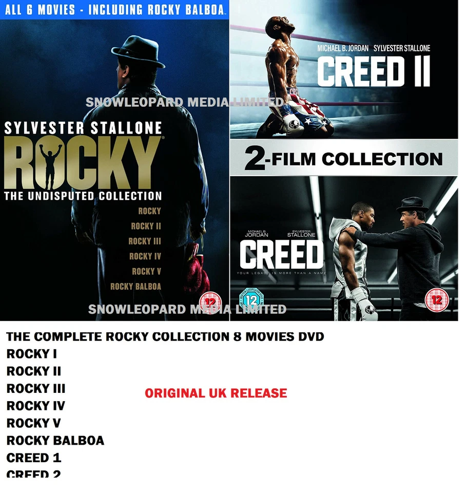ROCKY CREED COMPLETE COLLECTION MOVIE DVD BOX SET 1 2 3 4 5 6 7 8 Film New UK R2 - Image 1 of 1