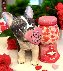 Blue Sky Clayworks Valentine’s LOVE BUBBLE Boston Or French Bulldog Figurine NEW - Picture 1 of 5
