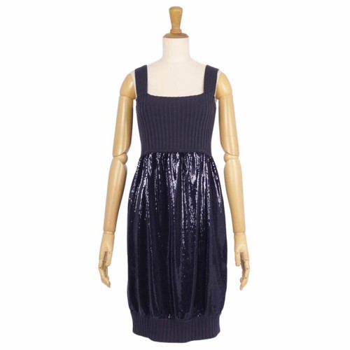 Abito Fendi smanicato paillettes maglia cotone top donna 40 blu navy usato0