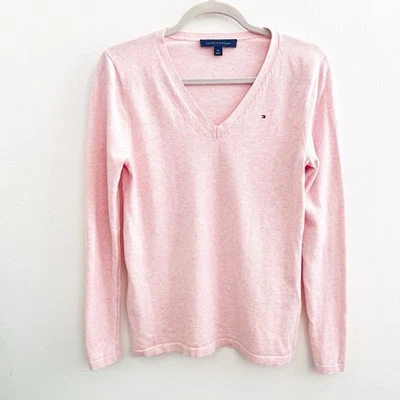 NUEVO SIN ETIQUETAS Tommy Hilfiger Suéter PEQUEÑO Rosa Cuello en V Pullover Algodón Para Mujer Foto 1 de 4