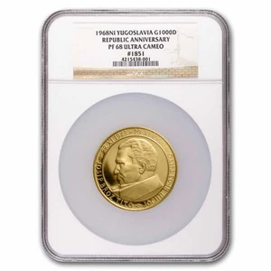 1968-NI Yugoslavia Gold 1000 Dinara PF-68 Ultra Cameo NGC - Picture 1 of 3