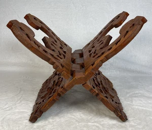 Vintage Hand Carved Ornate Wooden Folding Book Stand 10" Bible Holder Rack - Picture 1 of 18