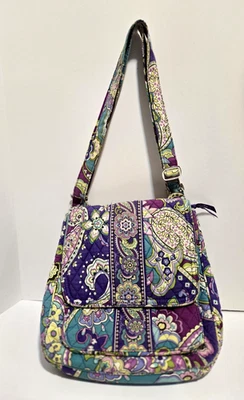 Vera Bradley Saddle Hipster Crossbody Petal Pasiley Purple Green Print Large - Image 1 of 4