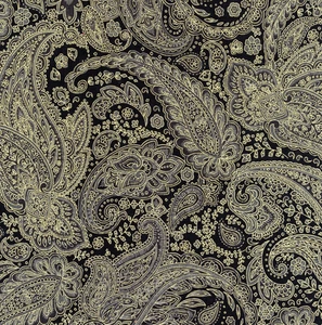 Blue, Gold Metallic, Large Paisleys, on Black, Fabric, Fleur, Timeless CM1002 - Picture 1 of 1