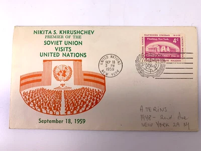 1959 Cachet Nikita Khrushchev Visits the United Nations Commerative Envelope - Image 1 of 4