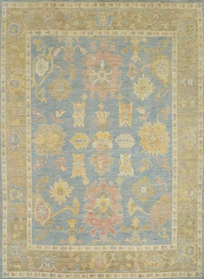 Handmade Light Blue Transitional Oushak Turkish Rug 8x10 Ft Vegetable Dye Carpet - Image 1 of 4