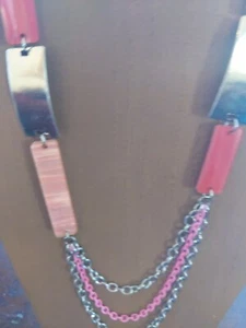 Sanito Long Silver Tone And Pink Necklace - Picture 1 of 12