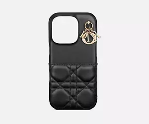 Authentic New) DIOR Lady Dior IPHONE 16 Pro Case - NR Cannage Lambskin BLACK - Picture 1 of 7