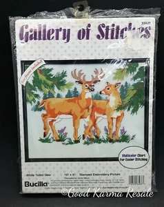 Bucilla Linda Gillum White Tailed Deer Stamped Embroidery Kit 33438 Vintage 90's - Picture 1 of 7
