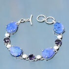 Blue Druzy Gemstone Silver Plated Jewelry Bracelet 7-8"