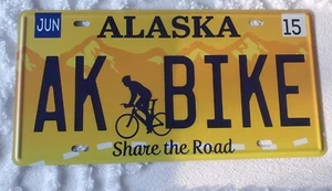 Alaska Booster  License Plate-Novelty Souvenir AK BIKE Share The Road. Not A DMV - Picture 1 of 3