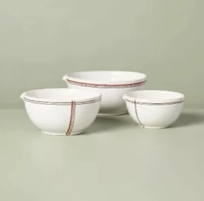 Juego de 3 cuencos mezcladores de gres a rayas a cuadros de Navidad hogar y mano vacaciones Foto 1 de 4