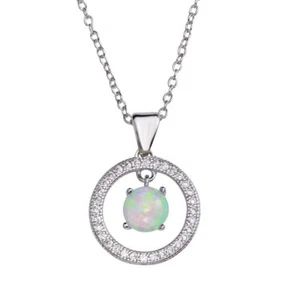 Collar De Plata Esterlina Con Ópalo Y Piedras CZ Colgante De Círculo Abierto - Imagen 1 de 3