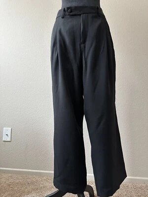 Pantalones de vestir Tom Ford pierna recta cintura alta plisados negros con botones holgados Foto 1 de 4