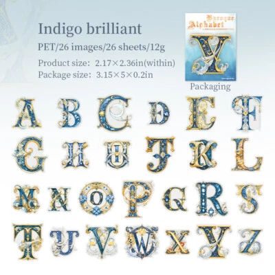 Baroque Alphabet Letters PET Stickers Decorative Collage DIY Bullet Journal Card - Image 1 of 4