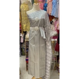 Thai Traditional Wedding Dress Cloth Skirt Top Asia Not include jewer #000grey - Picture 1 of 1