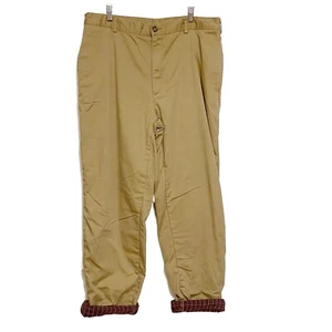 LL Bean Kahki Pants Natural Fit Mens 37 34 Mens Flannel Lined Tan Pocket - Picture 1 of 6