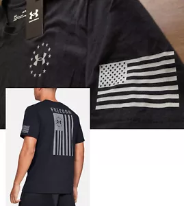 【New】Under Armour Men's【UA Freedom Flag Logo Short Sleeve T-Shirt】Black @Medium - Picture 1 of 12
