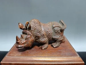 asian boxwood handmade rhinoceros rhino statue figure  descoration art - Picture 1 of 7