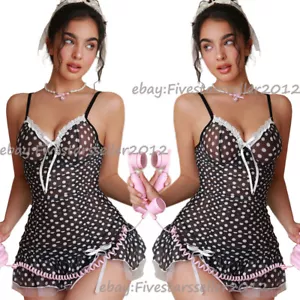 Hot Women's Lace Sexy Lingerie Polka Dot Sleepwear Babydoll Mini Skirt Dress US - Picture 1 of 18