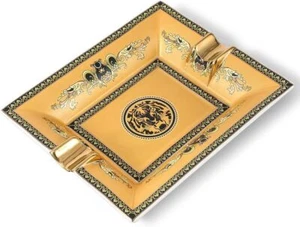 Tabletop Ashtray,Cigar Ashtray for Indoor or Outdoor 7.48*6.3*1.38inch, Gold - Picture 1 of 7