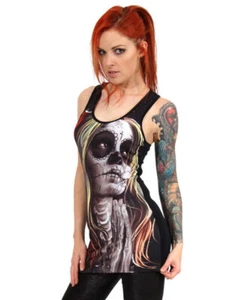 LIQUORBRAND FAITH ROSE DOD BLACK EMO PUNK ROCK GOTHIC TANK TOP 8 10 12 14 16 - Picture 1 of 7