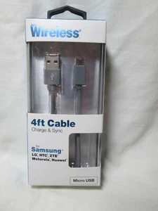 Just Wireless 4 ft Micro USB to USB-A Cable - Gray NEW - Picture 1 of 2