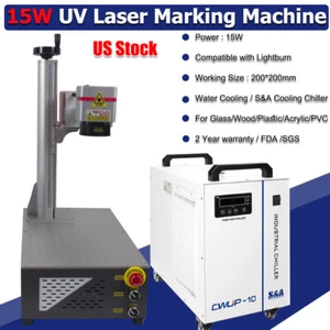 15W UV Laser Marking Machine For Glass Metal Wood PVC & S&A CWUL Chiller US Ship - Picture 1 of 15