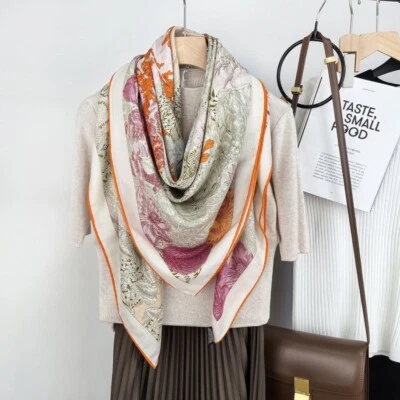 Sallys 70% Cashmere 30% Silk Wrap Scarf Nature Print Double Face Shawl 53" Pink - Image 1 of 4