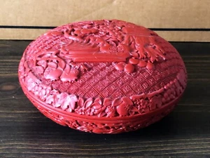 Vintage Chinese Floral Cinnabar Lacquer Lidded 6" Bowl - Picture 1 of 6