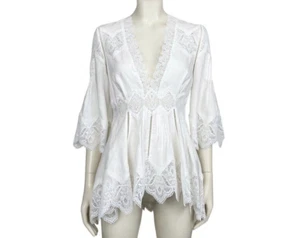 ZIMMERMANN Size 0 / AU 8 / US 4 White Linen V Neck Top Lace Blouse - Bild 1 von 15