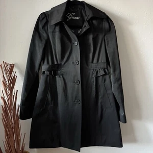 Guess Black Hooded Mid Length Trench Coat Women’s Size Small - Picture 1 of 6