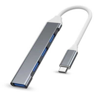 USB-C Splitter Hub for Mac/Laptop/Windows 4-Port 3.0 Fast Silver Gray Metal Mini - Image 1 of 4