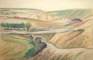 Paisaje de campo de pintura acuarela vintage - Imagen 1 de 9