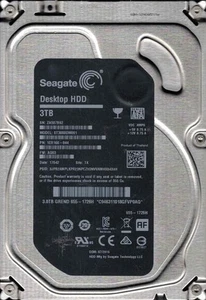 ST3000DM001 P/N: 1ER166-044 F/W: AQ03 TK ZA50 MAC 655-1726H 07/2016 Seagate 3TB - Picture 1 of 2