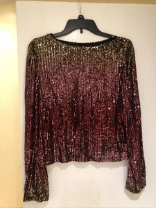 Premier Amour Damen Langarm U-Boot Kragen Polyester Elasthan Glitzer Top M - Bild 1 von 6