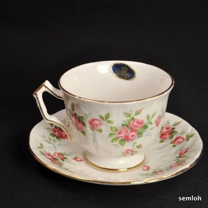 Aynsley Crocus Footed Cup Saucer Flat Thumb Rest Grotto Rose Pink Gold 1960-1971 - Picture 1 of 12
