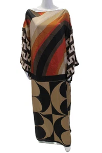 Erika Cavallini Womens 3/4 Sleeve Boat Neck Abstract Silk Dress Brown Size IT 42 - Picture 1 of 6