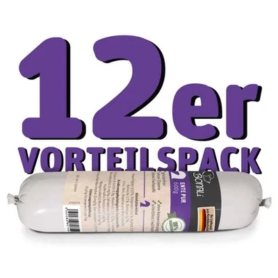 Natürliche Hundewurst Ente pur – glutenfrei, schnittfest– 12x 600g Fleischwurst - Bild 1 von 4