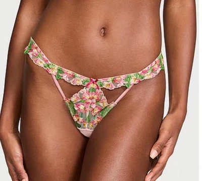 Tanga Panty Victorias Secret DA Floral Bordado Malla Rosa Transparente Grande Nuevo con Etiquetas Foto 1 de 3