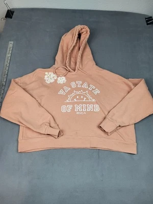 RVCA Cropped Hoodie Womens Large Orange VA State Of Mind Embroidered Drawstring - Image 1 of 4