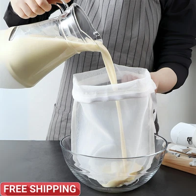Fine Mesh Fabric Strainer Filter Bag Nut Milk Reusable Bag Cheese Cloth Kitchen - Image 1 of 4