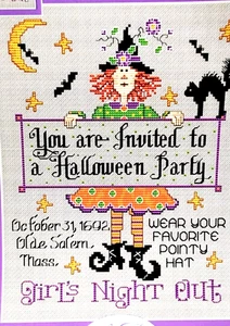 Sue Hillis Designs HALLOWEEN PARTY Cross Stitch Chart L650 Girls Night Out - Picture 1 of 3