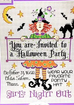 Sue Hillis Designs HALLOWEEN PARTY Cross Stitch Chart L650 Girls Night Out - Image 1 of 3