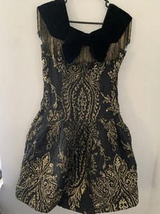 Abito 80 Ann Lawrence vintage oro metallizzato nero perline frange stravagante vecchio denaro Y2 - Foto 1 di 21