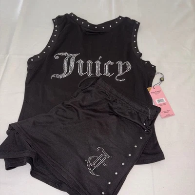 Juicy Couture black silver studded tank and shorts pajama set size small new - Image 1 of 4