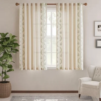  Cortinas de Lino para Dormitorio Cortinas Florales 50"W x 63"L (Pack de 4) Floral Salvia Foto 1 de 4