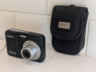 Pentax Digital Camera Optio E90 10.1MP Black W/ Case Tested Uses 2 AA Batteries - Image 1 of 4