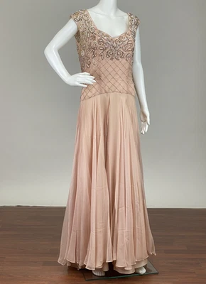 Vestido de noite antigo 1930-40 blush rosa seda chiffon frisado COMO ESTÁ - Imagem 1 de 4