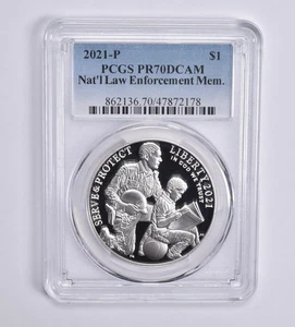 PR70 2021-P Nat'l Law Enforcement Mem Commemorative Dollar PCGS Blue Lbl *8562 - Picture 1 of 5